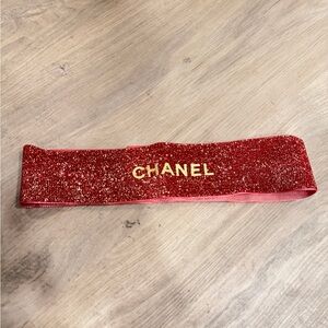 Authentic CHANEL Sparkling Red Band with Gold Logo for gift box